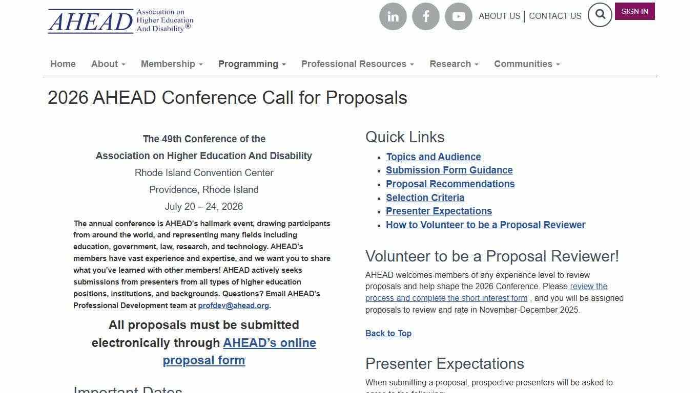 2026 AHEAD Conference Call for Proposals - AHEAD - Association on Higher Education And Disability