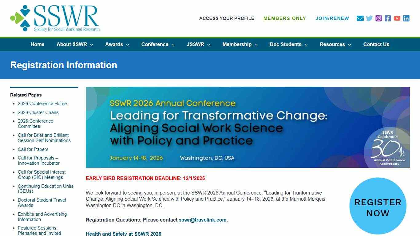 Registration Information – SSWR — Society for Social Work and Research